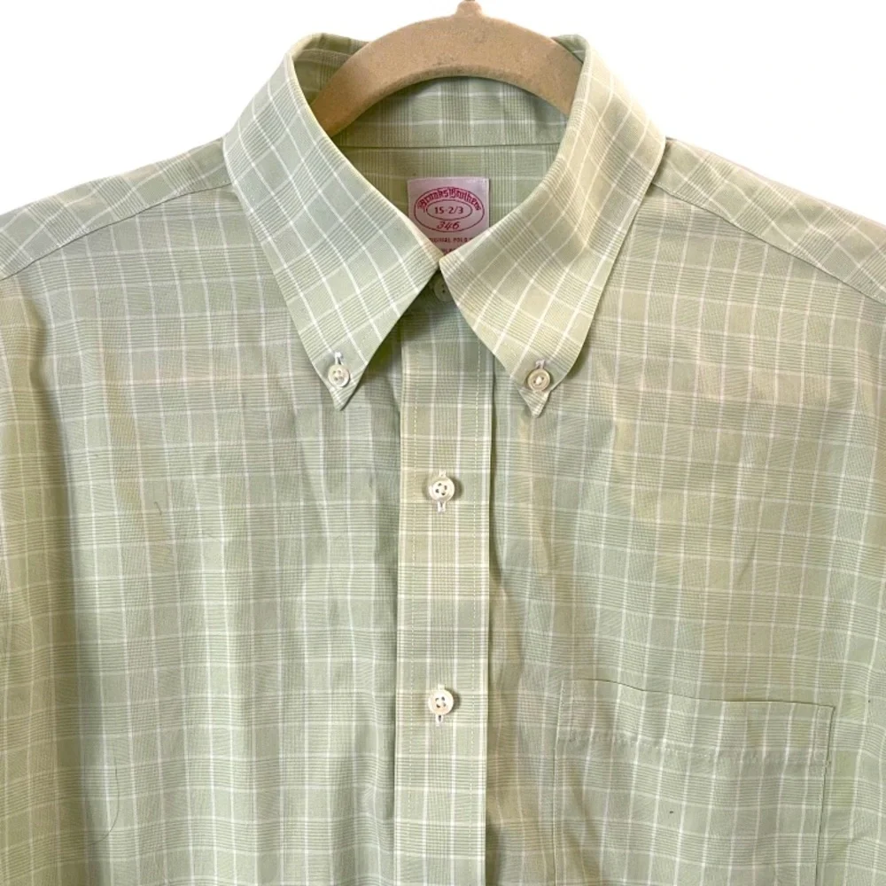 Brooks Brothers Green Plaid Traditional Fit Button Down Shirt 100% Cotton 15 2/3